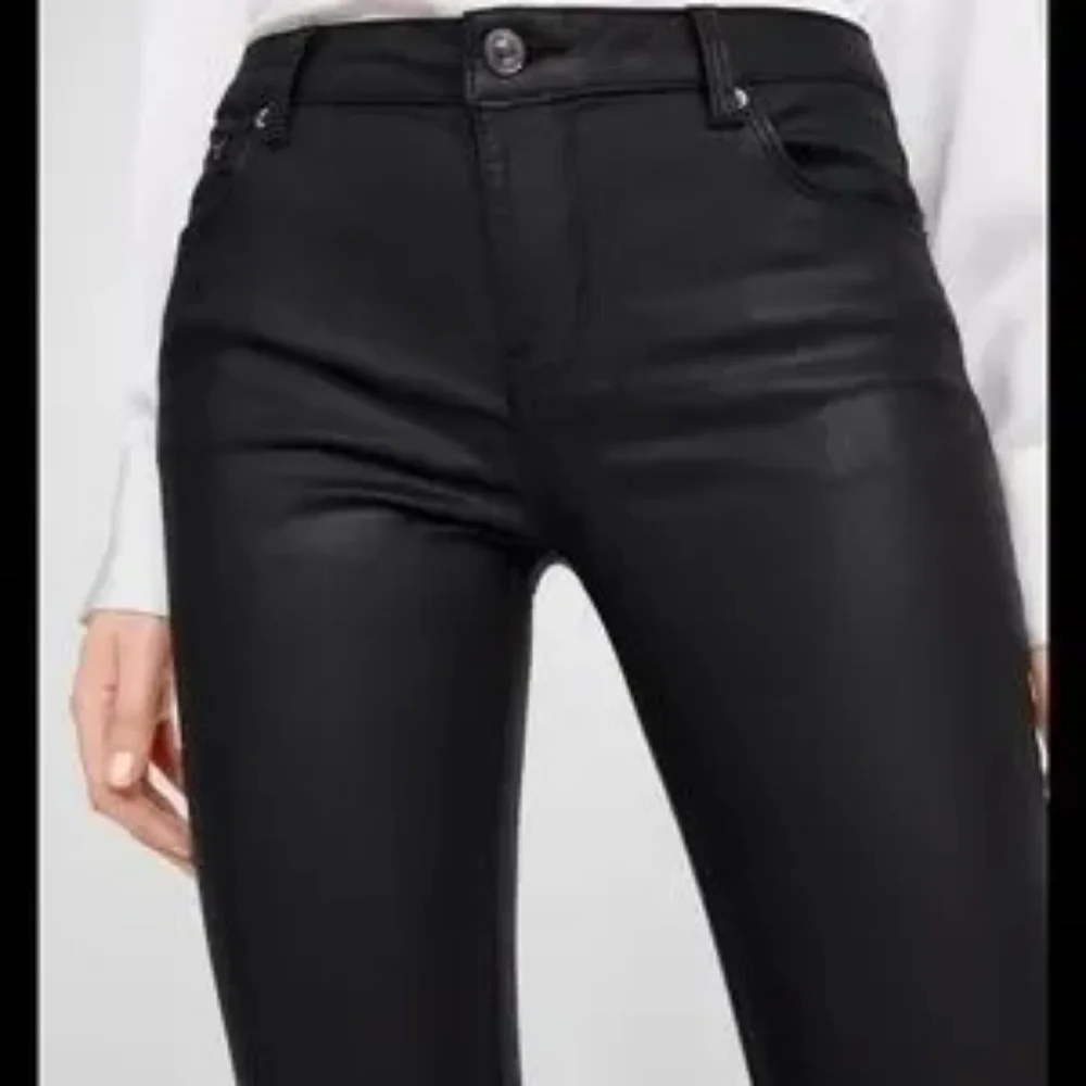 Zara Woman Whimsigoth Baddie Moto Black Coated Slim Fit Skinny Jeans Size 8